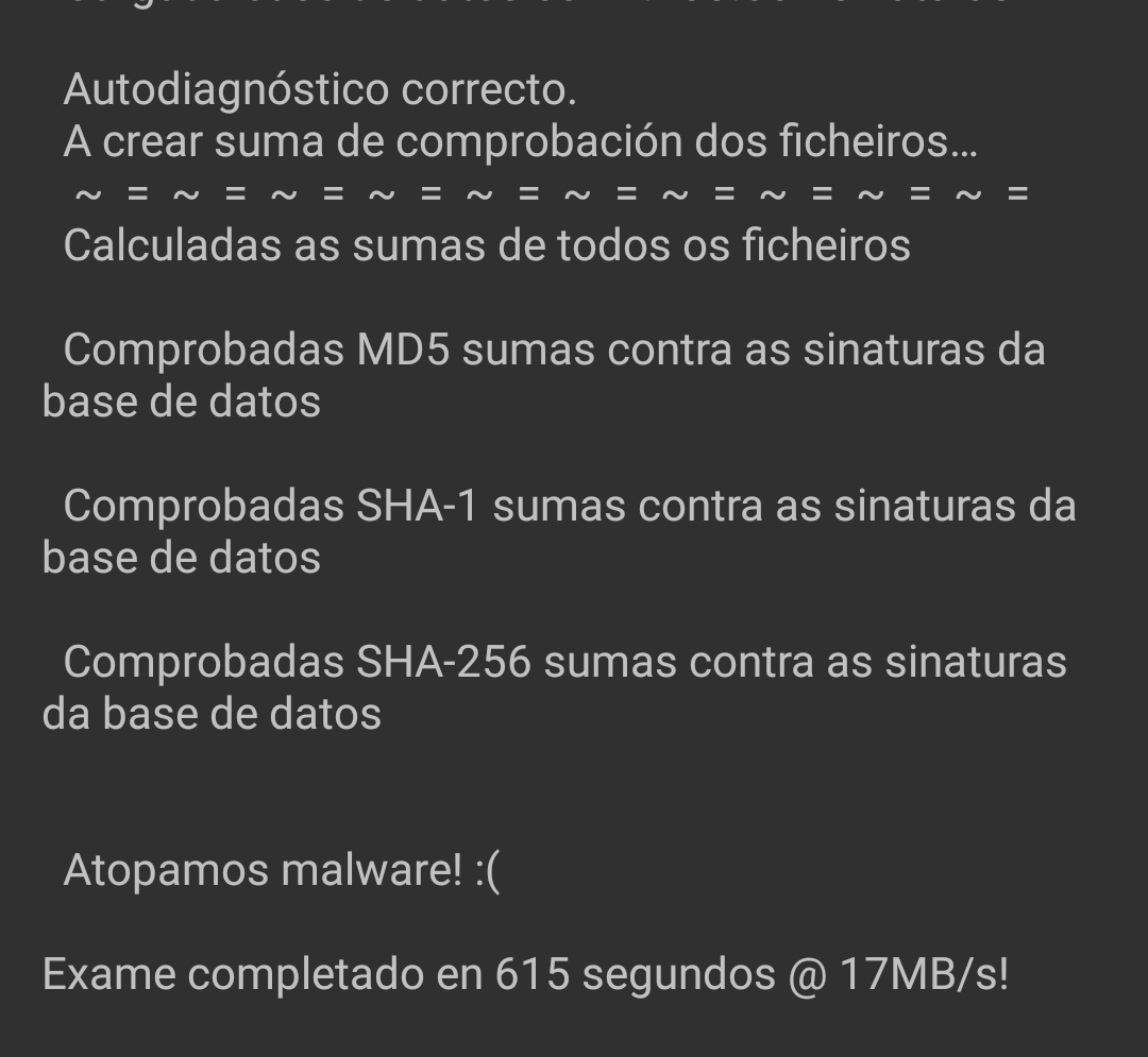 captura de pantalla do proceso de actualización e escaneo do meu dispositivo
