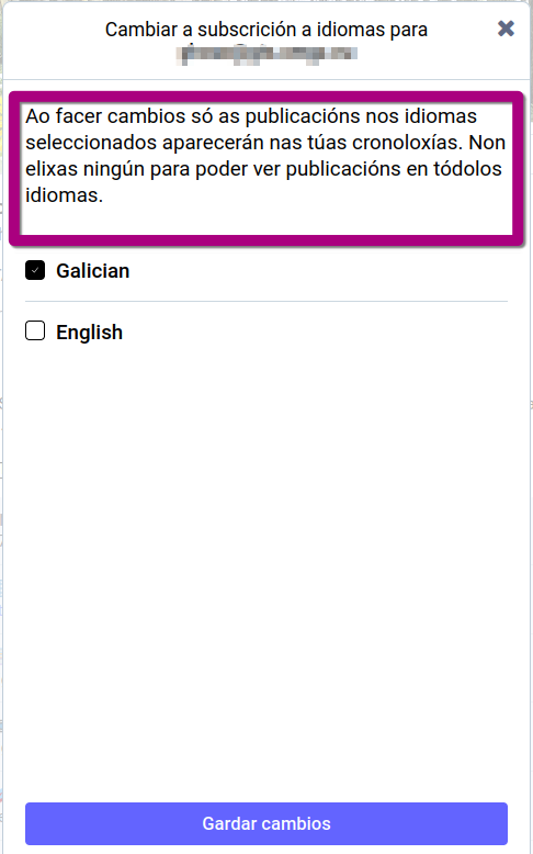 lista cos idiomas da usuaria